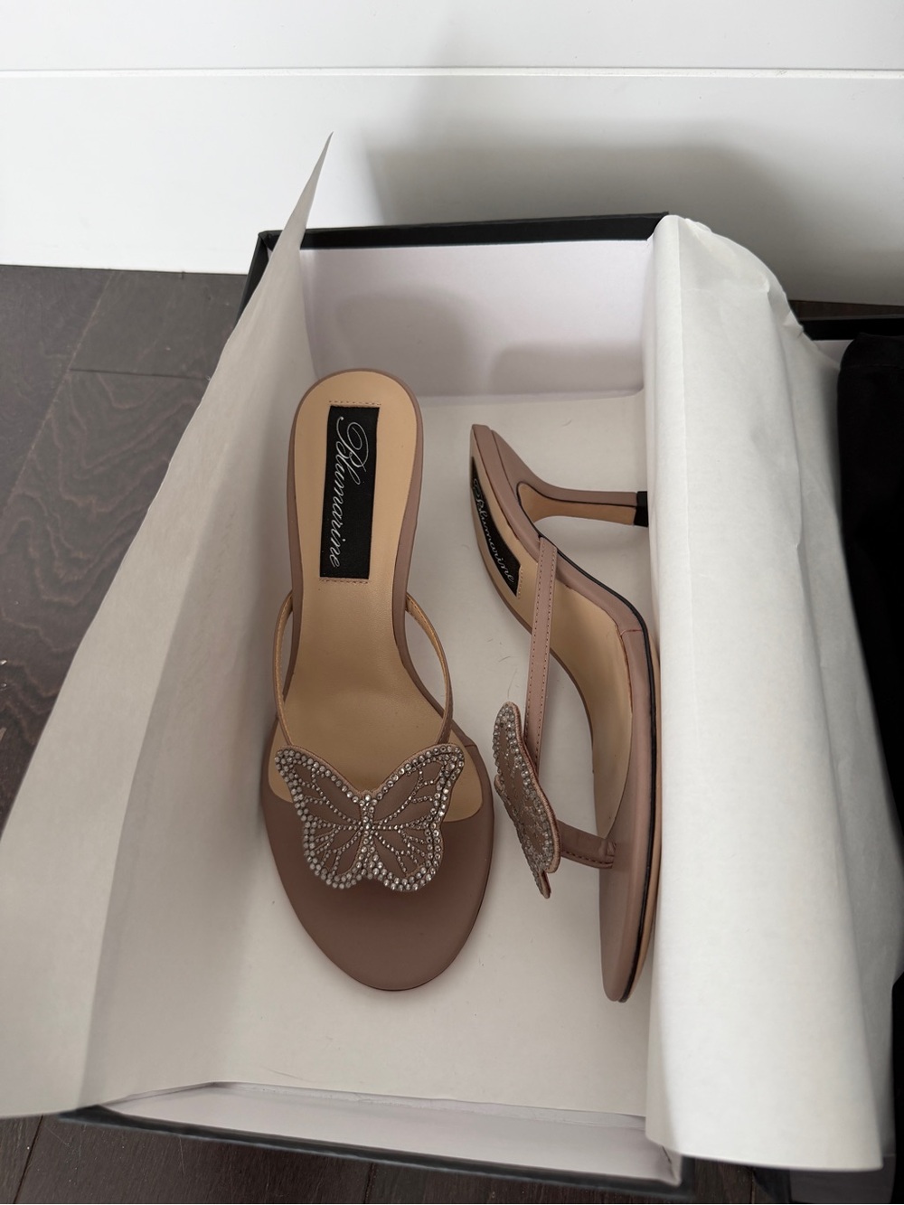 Light Beige Butterfly Embellished Heeled Sandals
